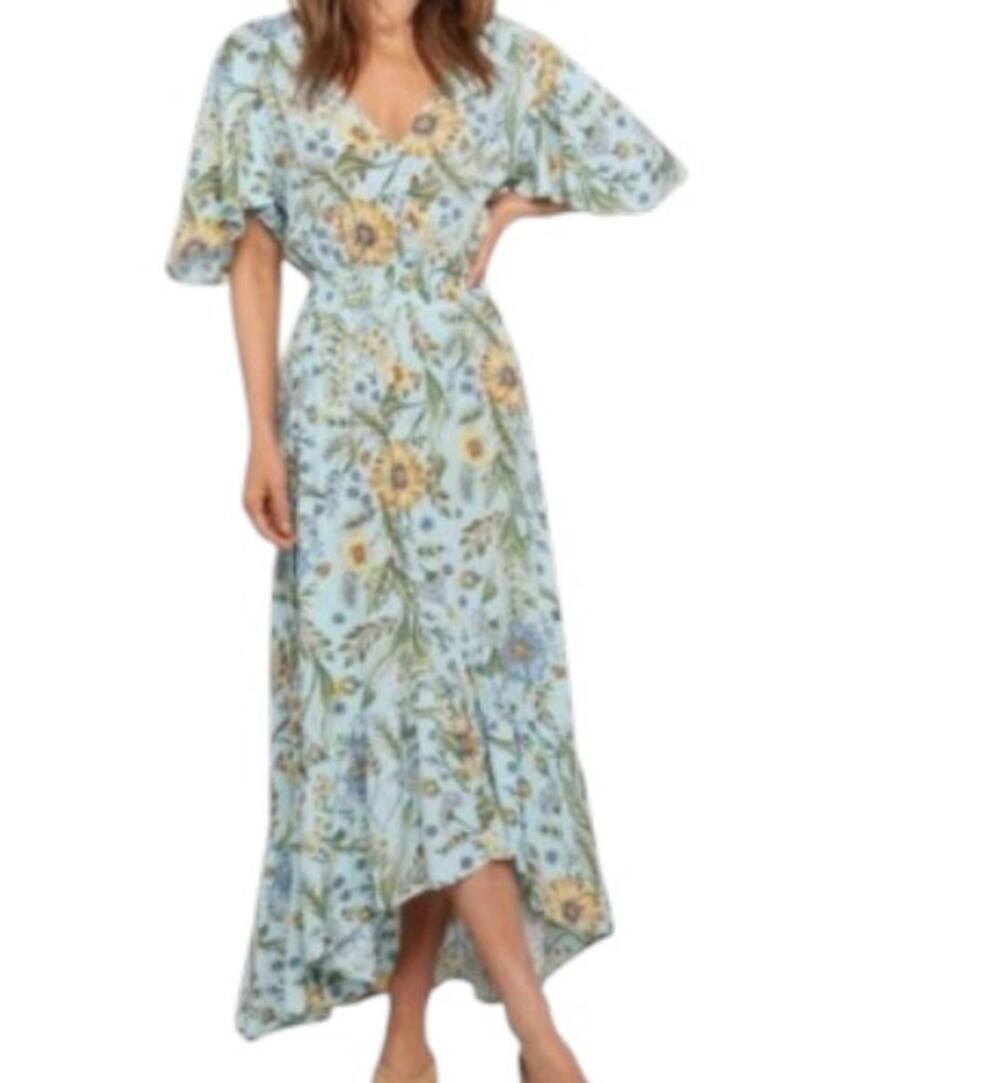 Petal & Pup Women's Size 6 Arabella Floral High-Low Dress V-Neck Flutter Sleeve